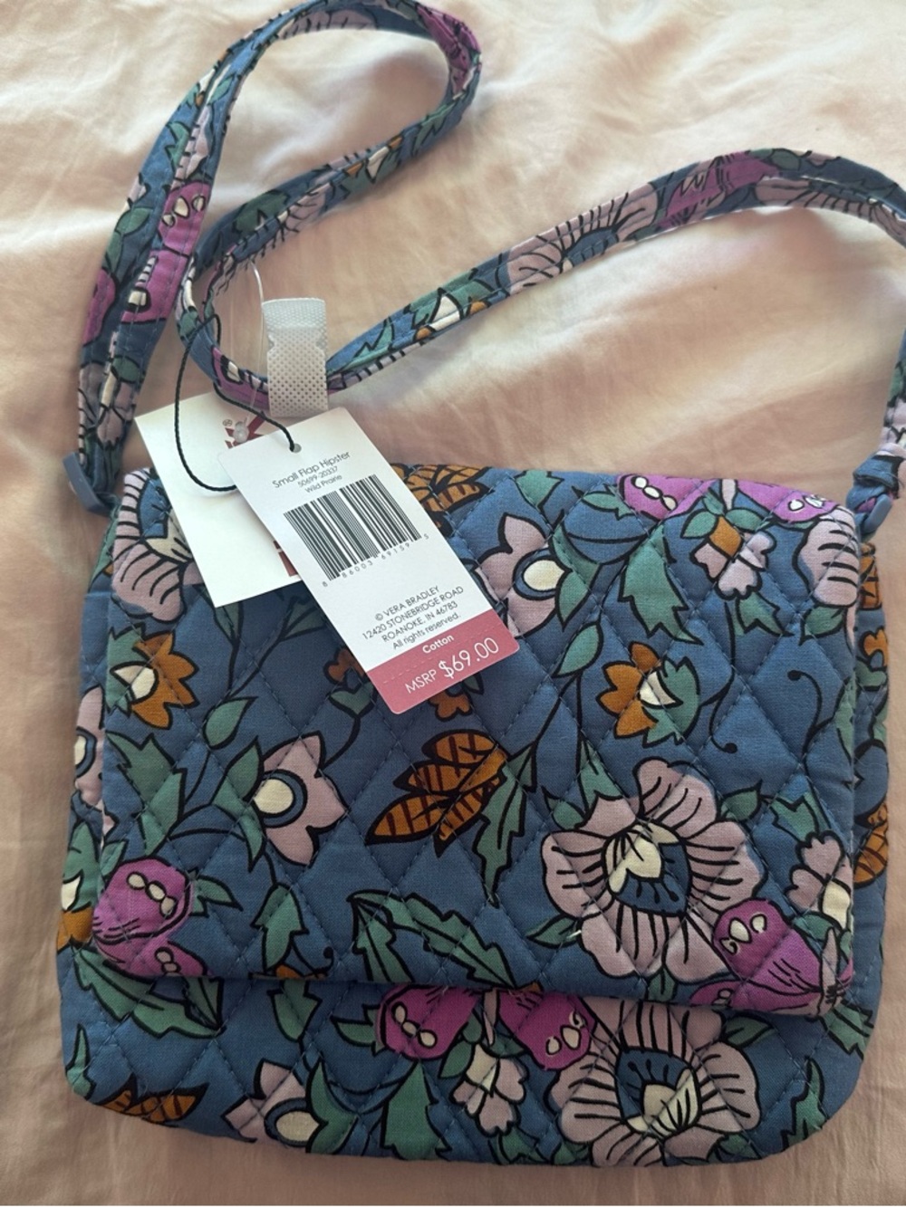 Vera Bradley - Quilted Crossbody Purse/Bag in Blue, Purple, Green Floral Design